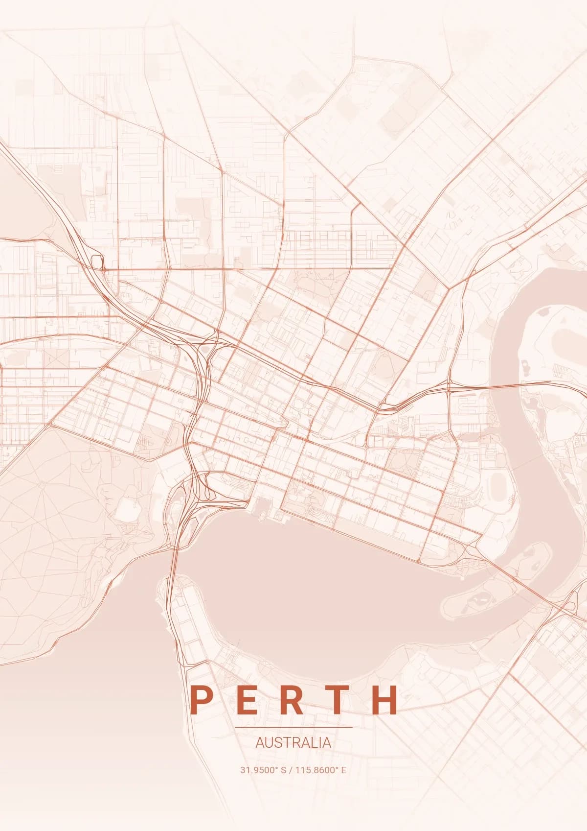 Perth map poster in Sunset style