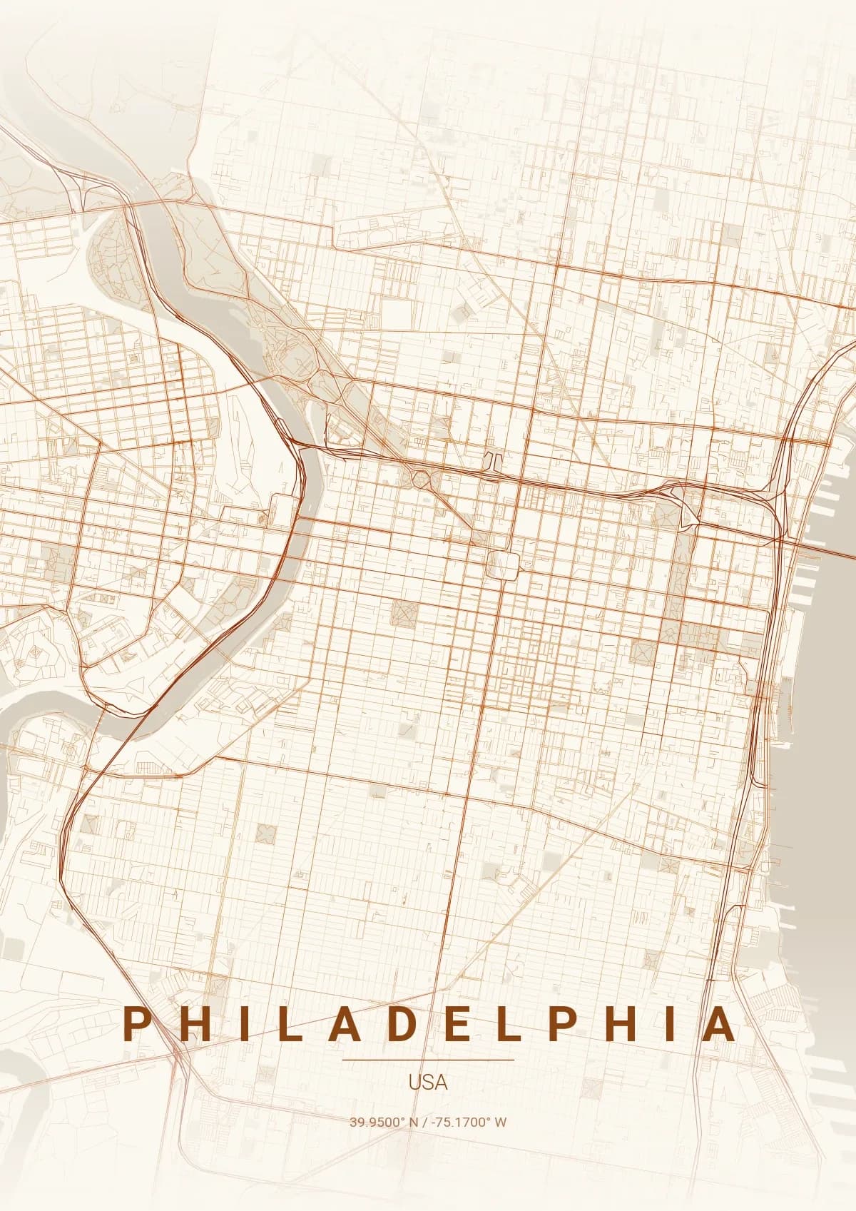 Philadelphia map poster in Autumn style