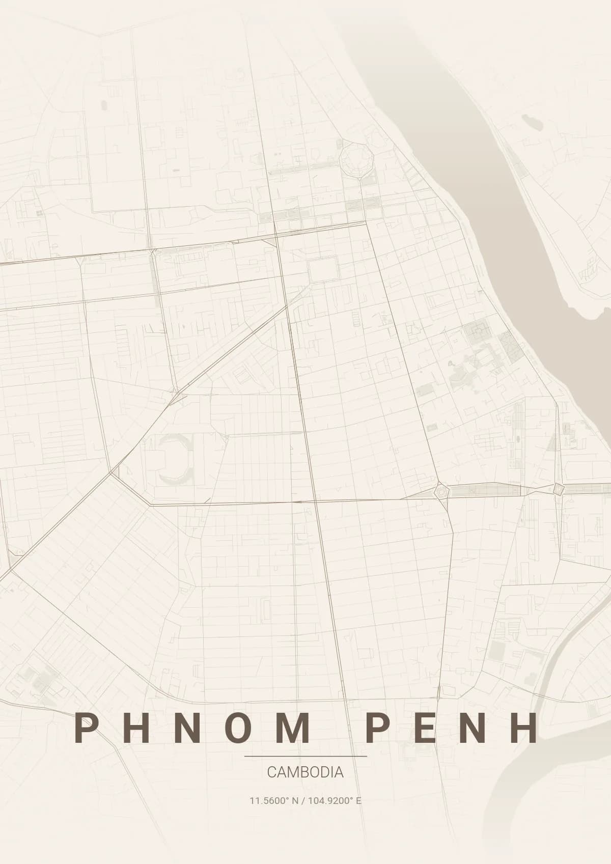 Phnom Penh map poster in Warm Beige style