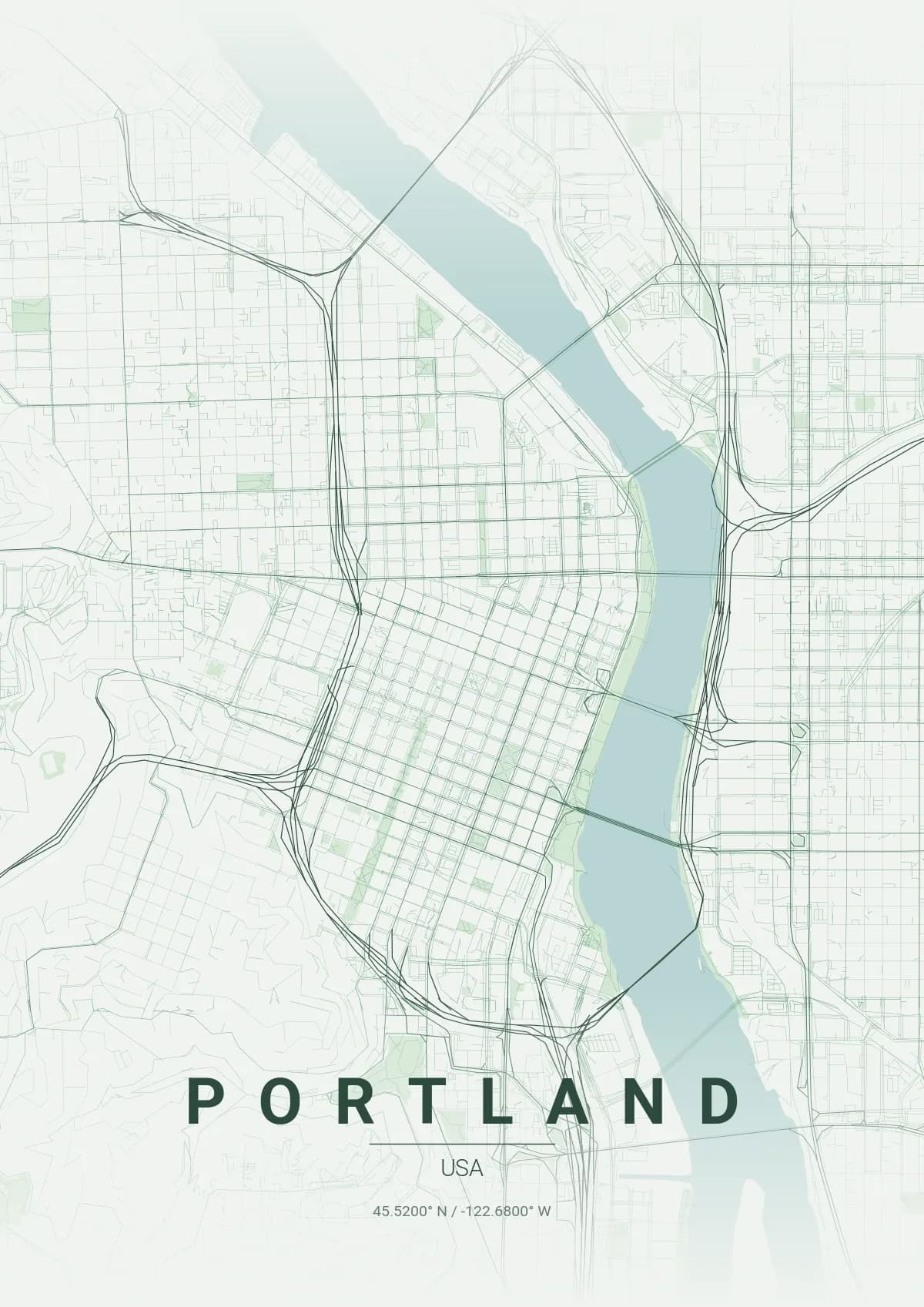 Portland map poster in Forest style