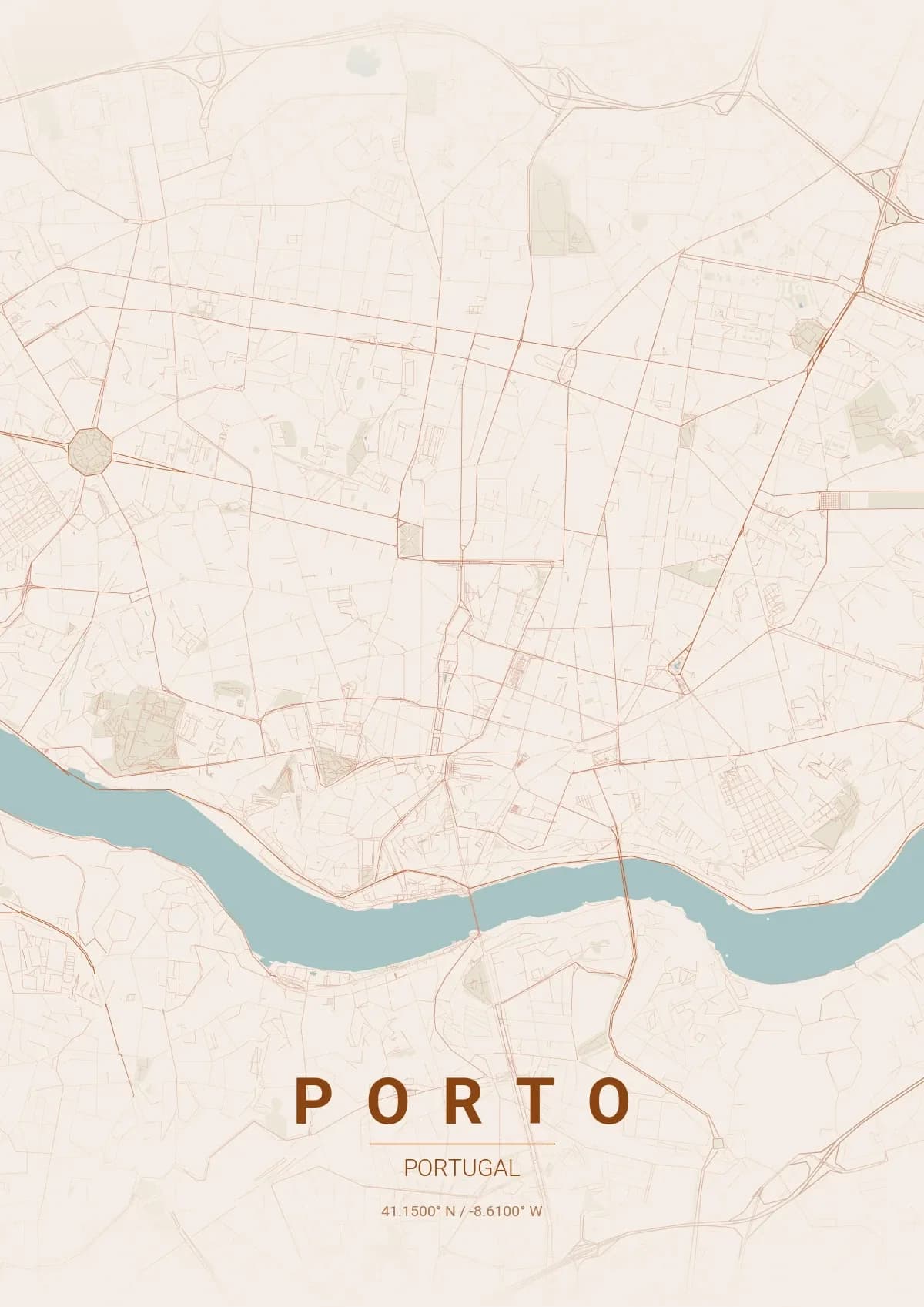 Porto map poster in Terracotta style