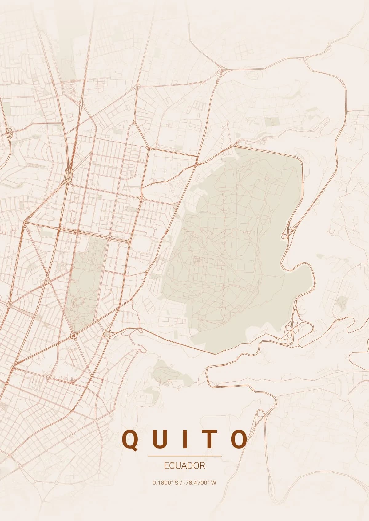 Quito map poster in Terracotta style