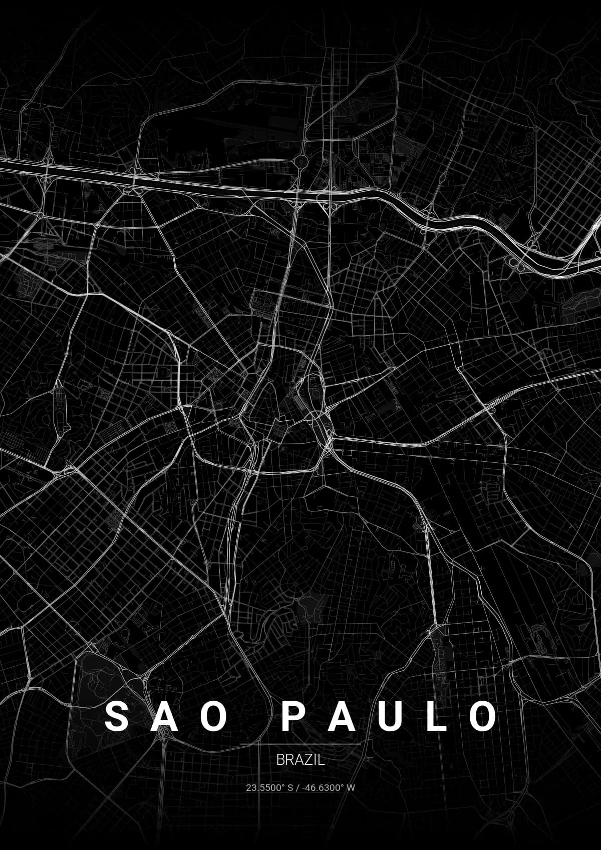 Sao Paulo map poster in Noir style