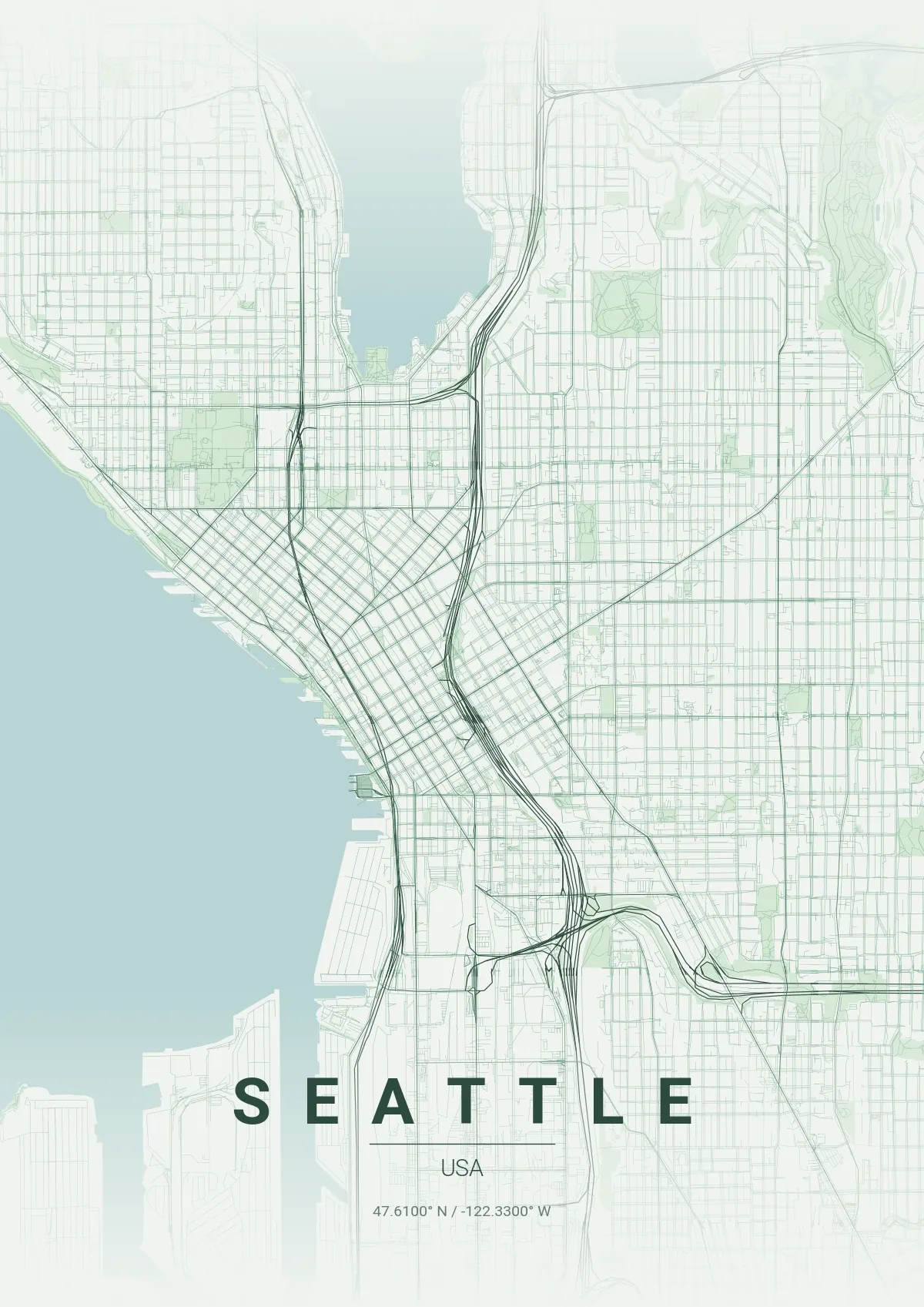 Seattle map poster in Forest style