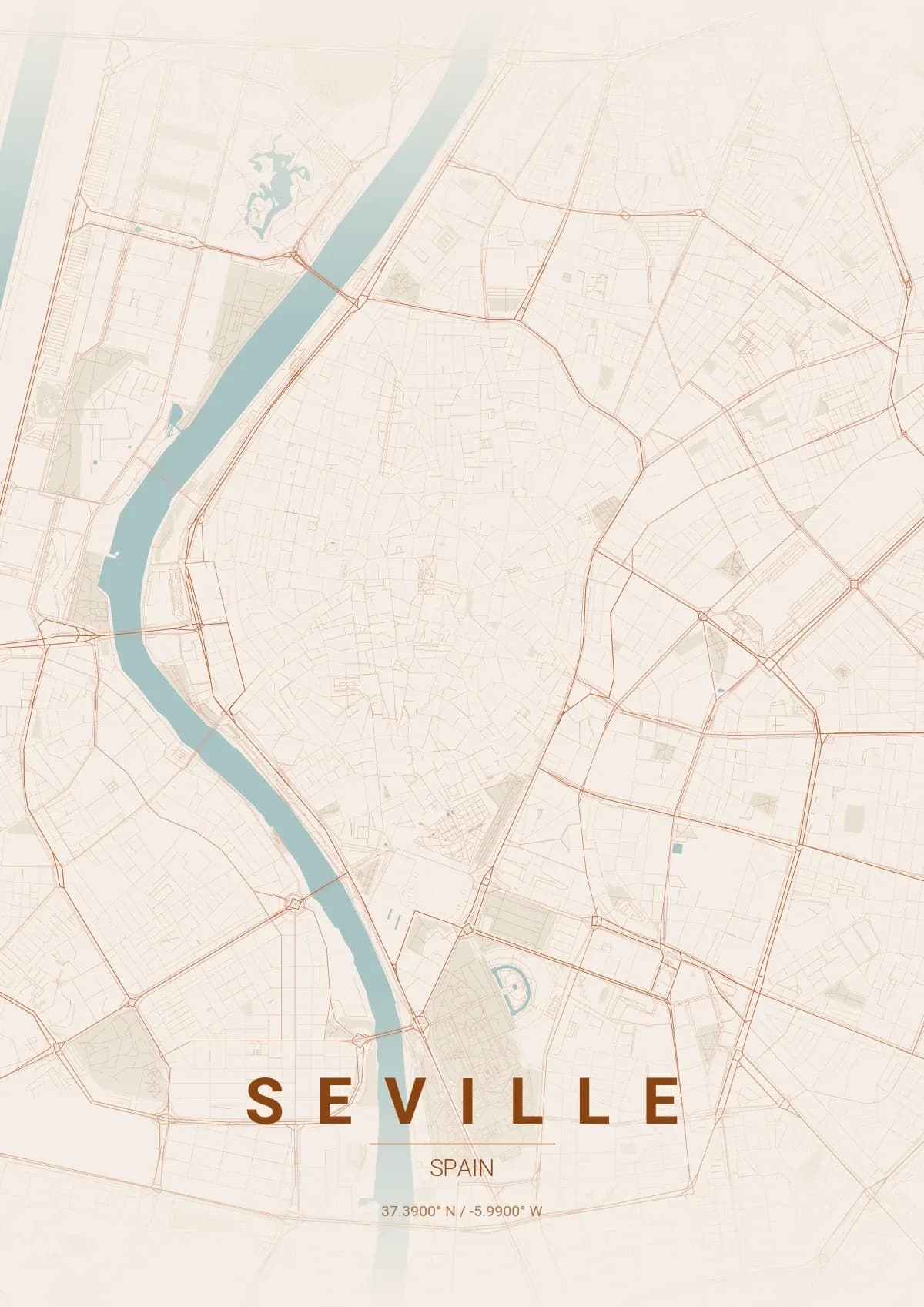 Seville map poster in Terracotta style