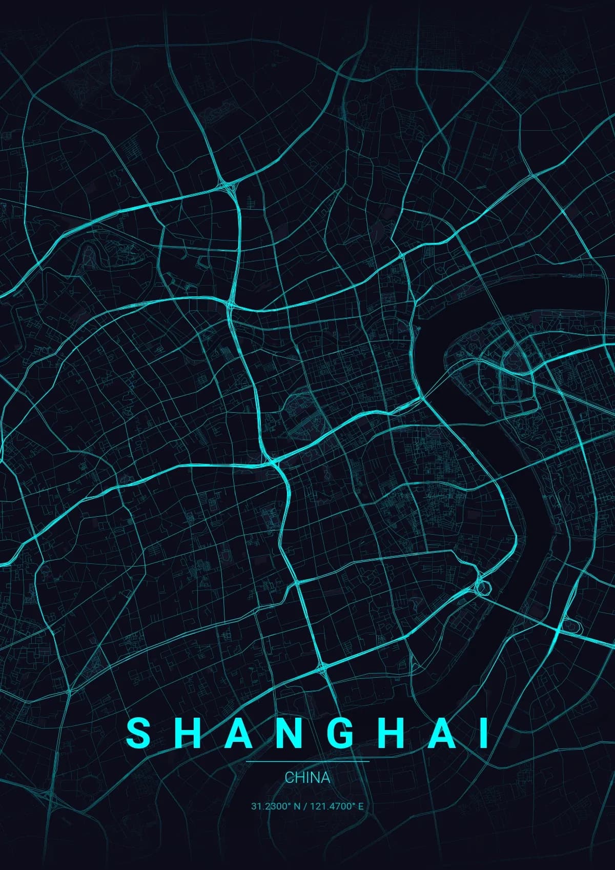 Shanghai map poster in Neon Cyberpunk style