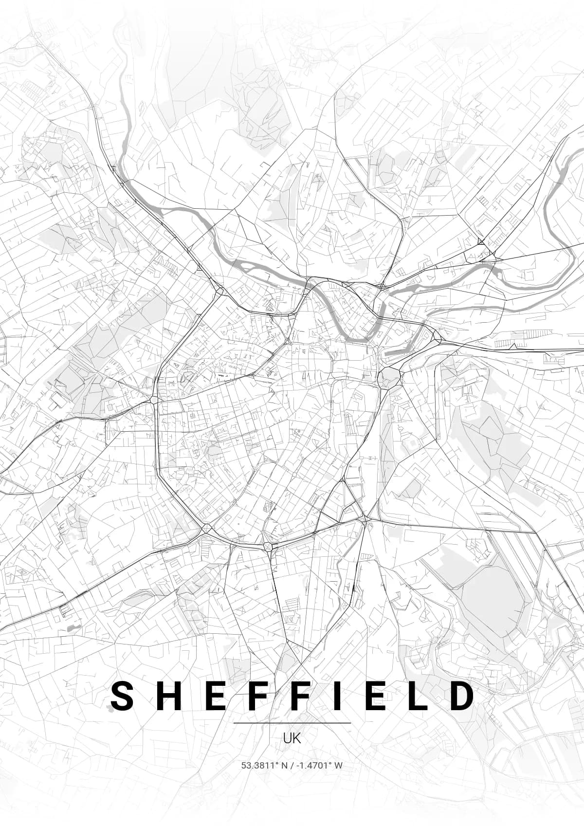 Sheffield map poster in Contrast Zones style