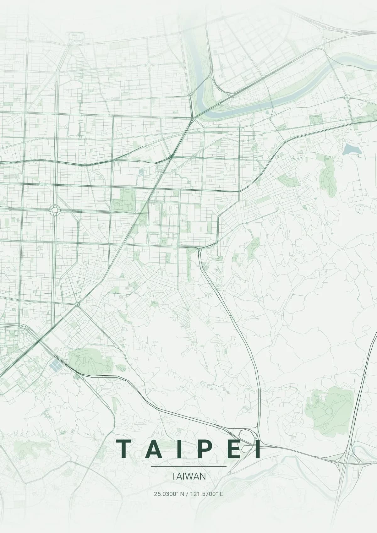 Taipei map poster in Forest style