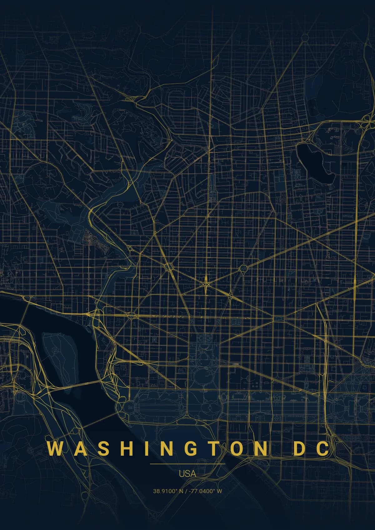 Washington DC map poster in Midnight Blue style