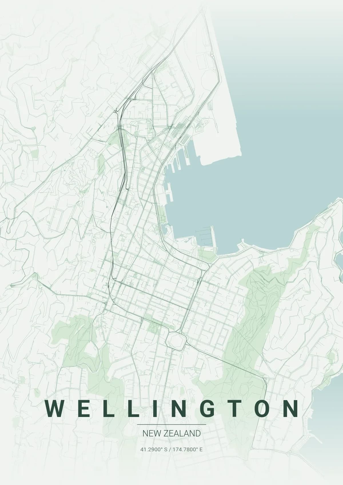 Wellington map poster in Forest style