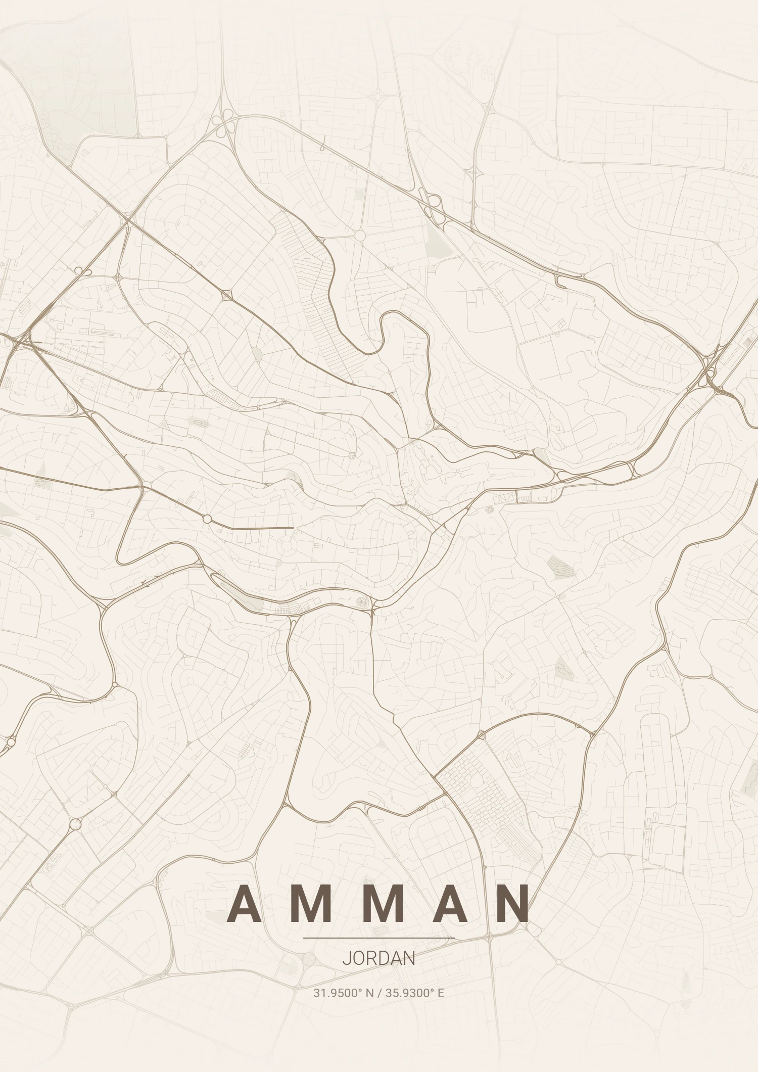 Amman map poster in Warm Beige style
