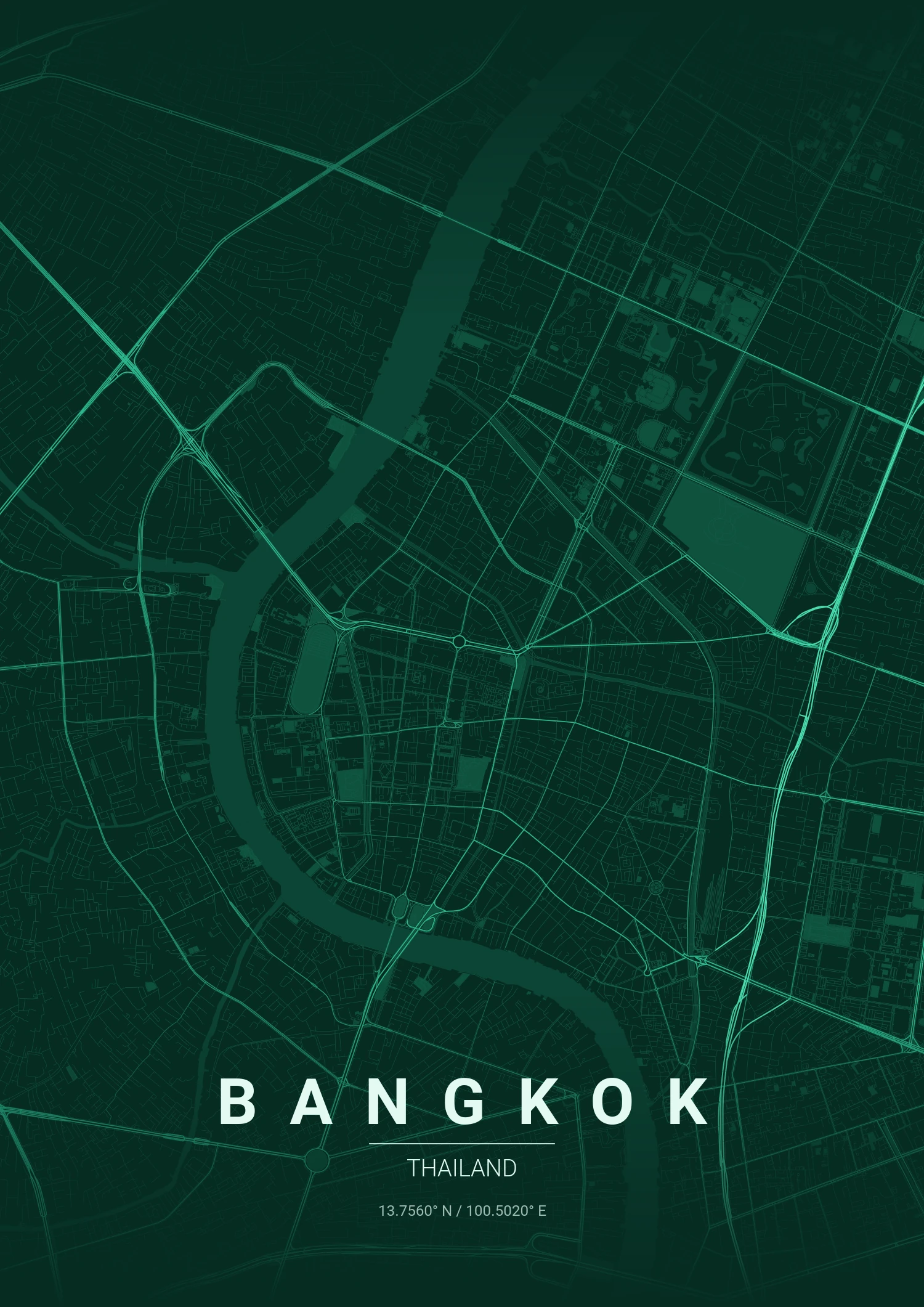 Bangkok map poster in Emerald City style