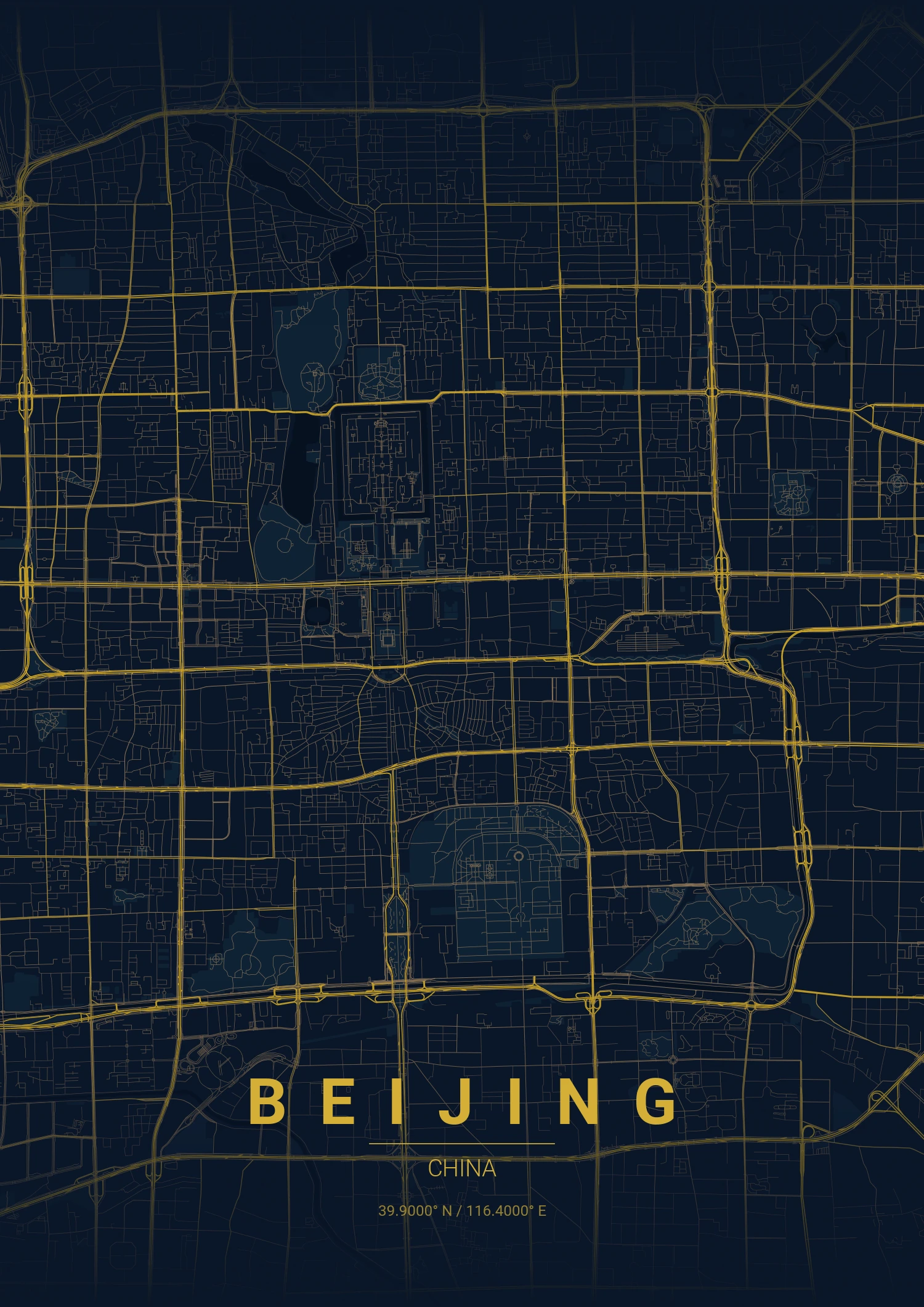 Beijing map poster in Midnight Blue style