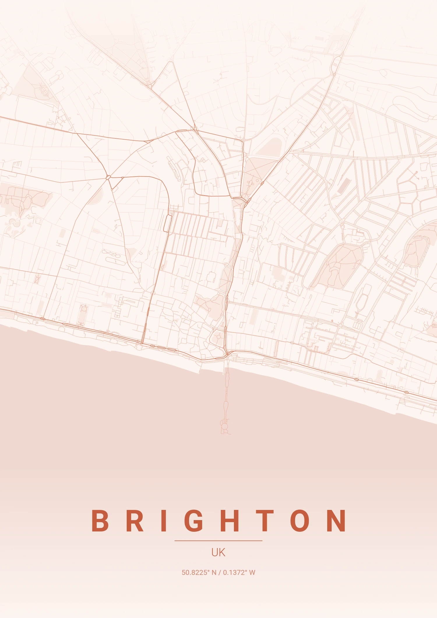 Brighton map poster in Sunset style