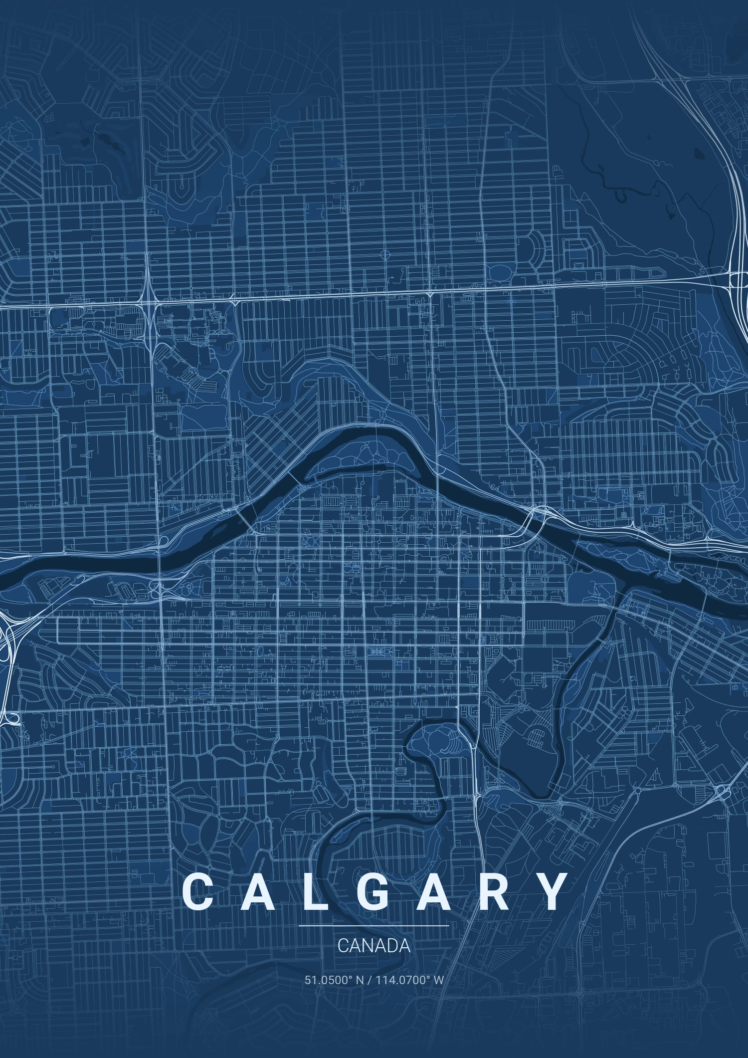 Calgary map poster in Blueprint style