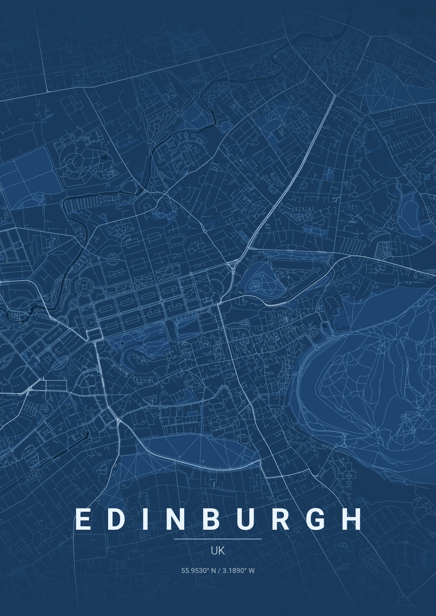 Edinburgh map poster in Blueprint style