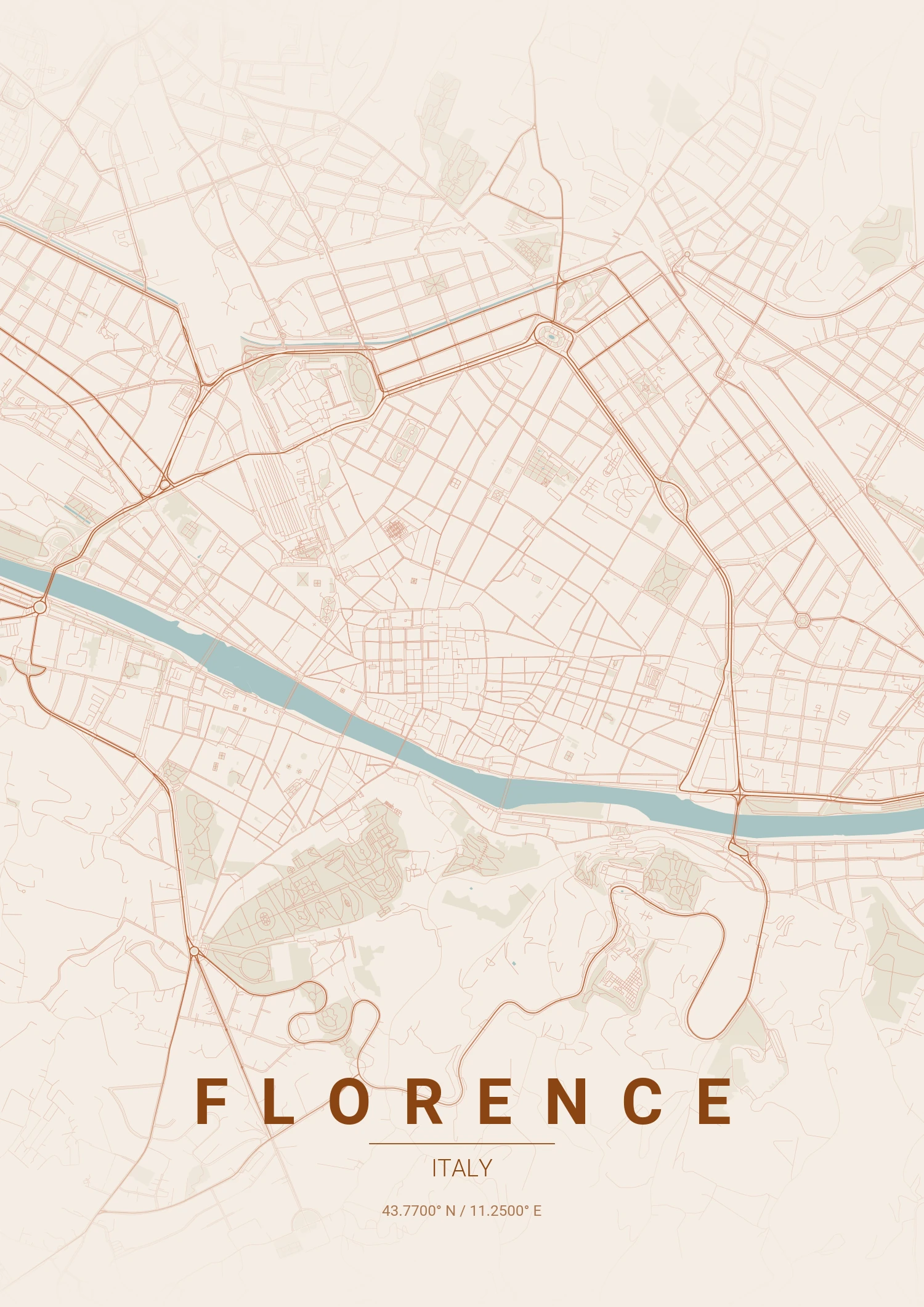 Florence map poster in Terracotta style