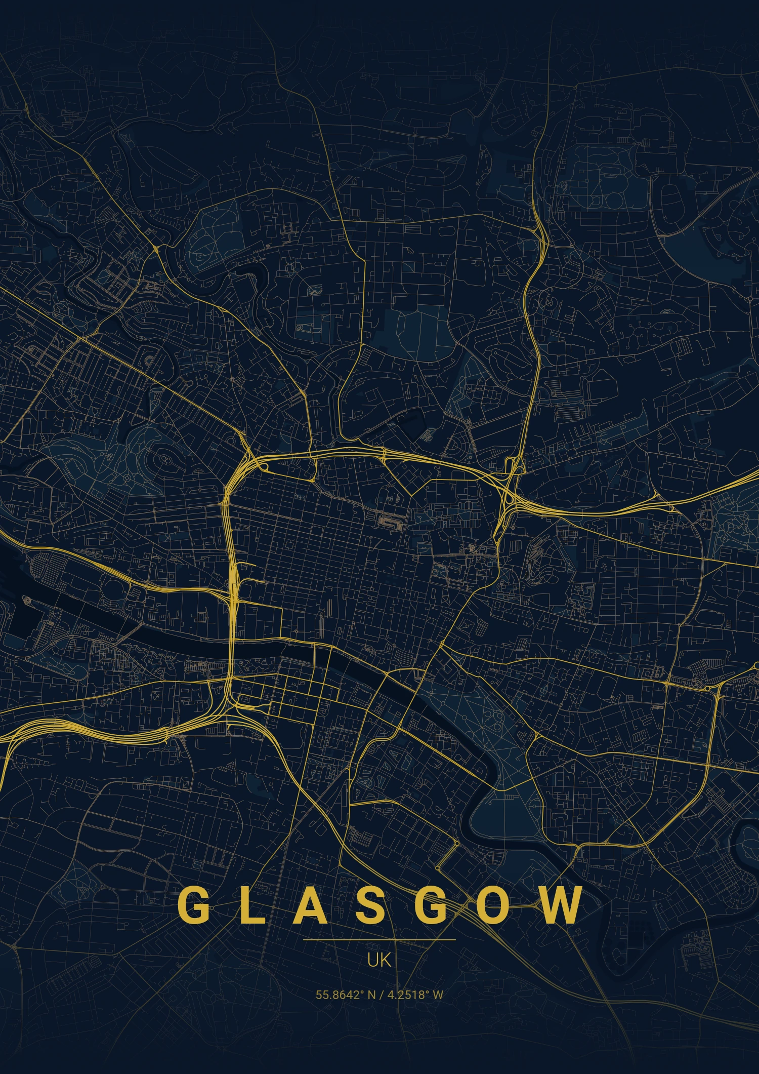 Glasgow map poster in Midnight Blue style
