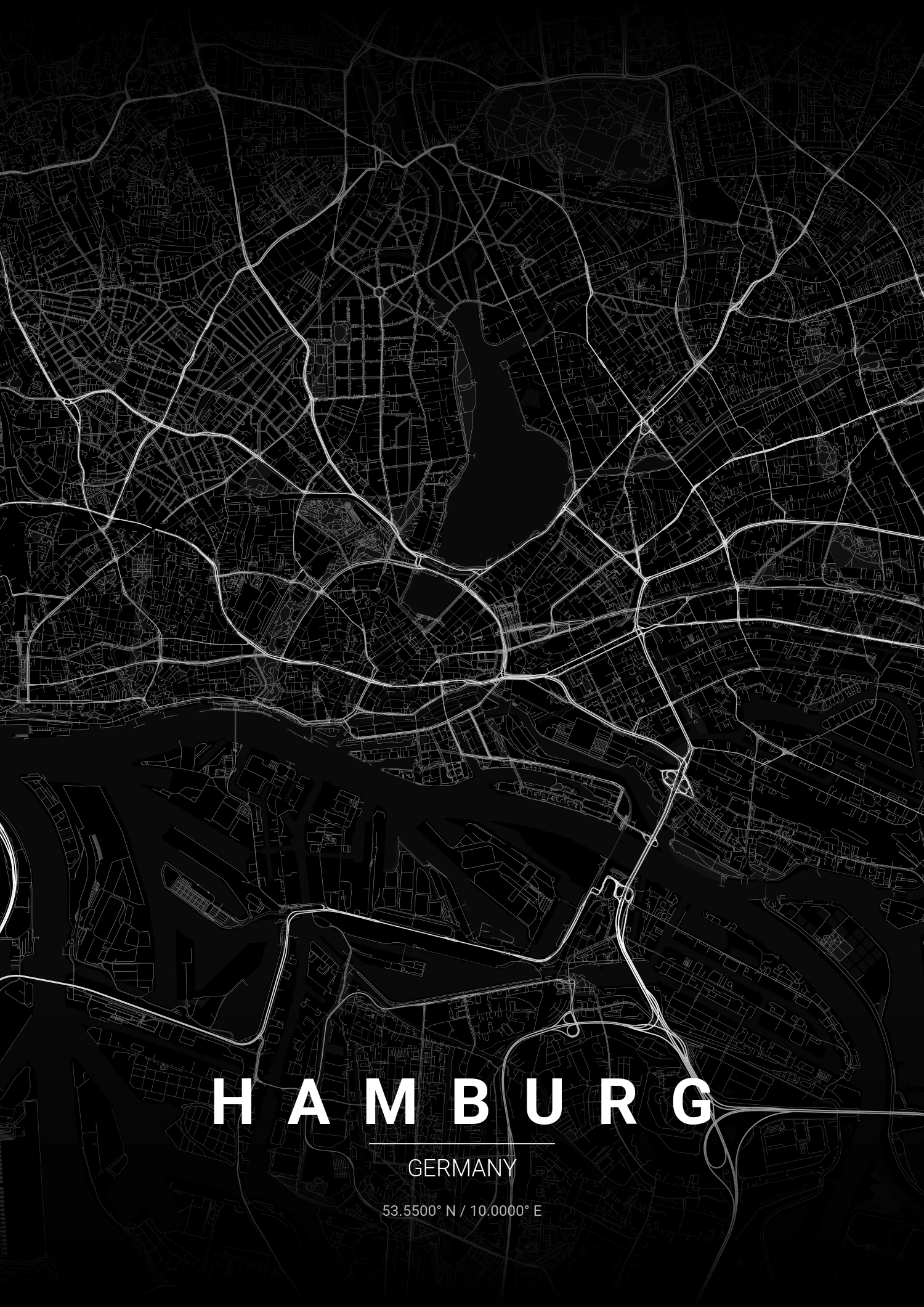 Hamburg map poster in Noir style