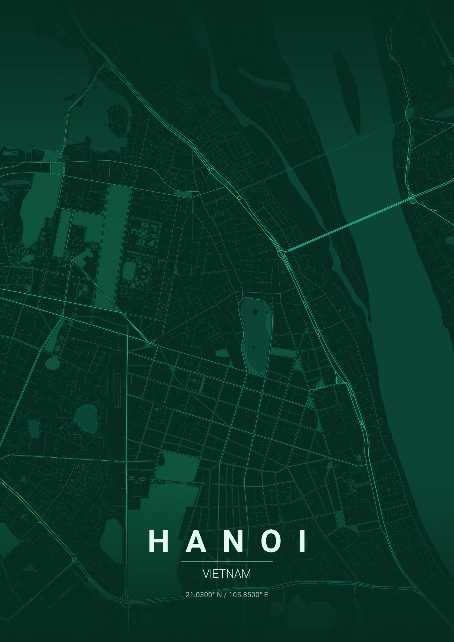 Hanoi map poster in Emerald City style
