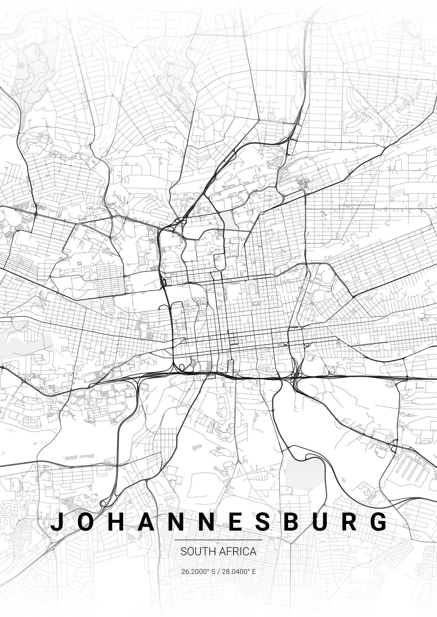 Johannesburg map poster in Gradient Roads style