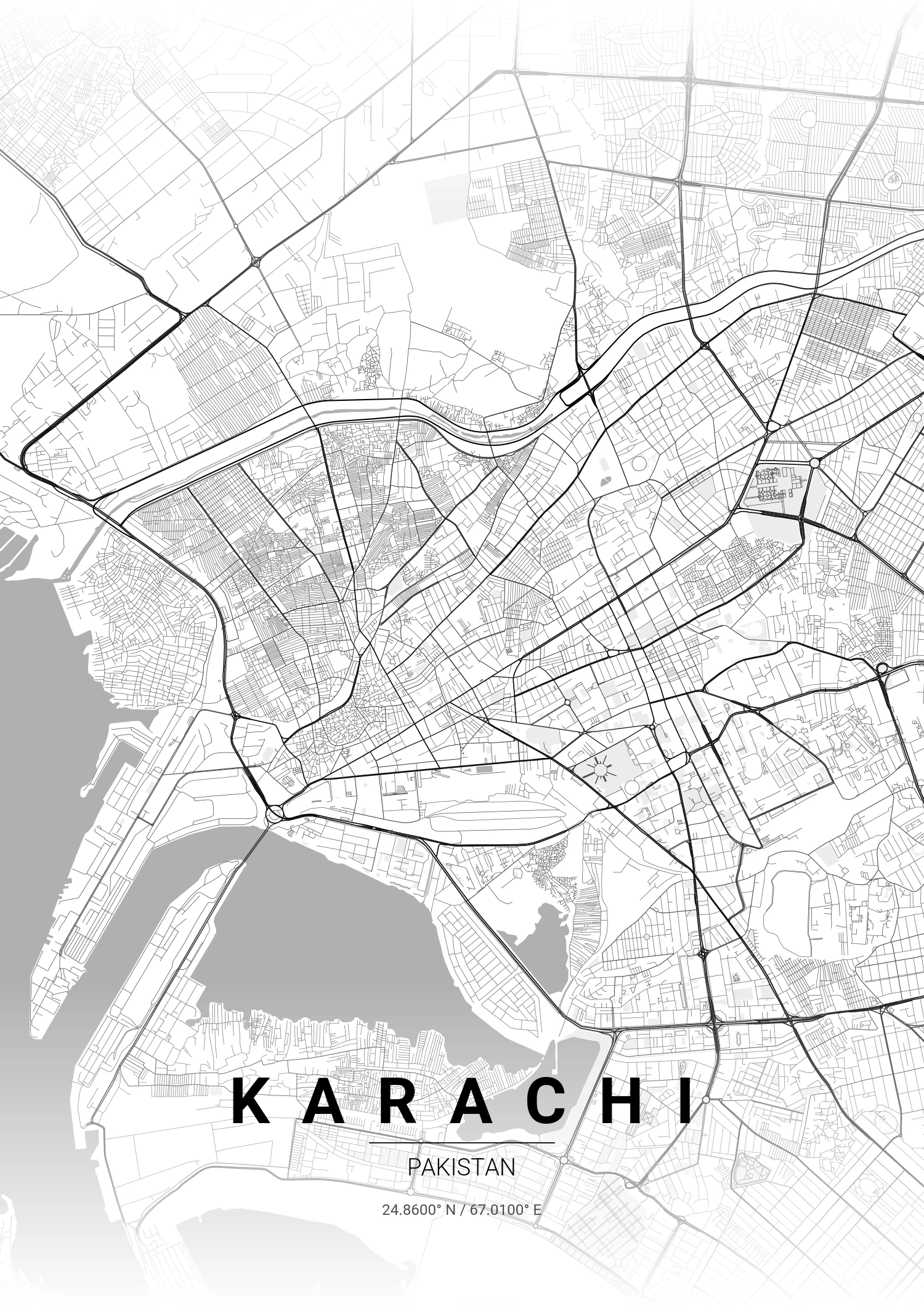 Karachi map poster in Contrast Zones style