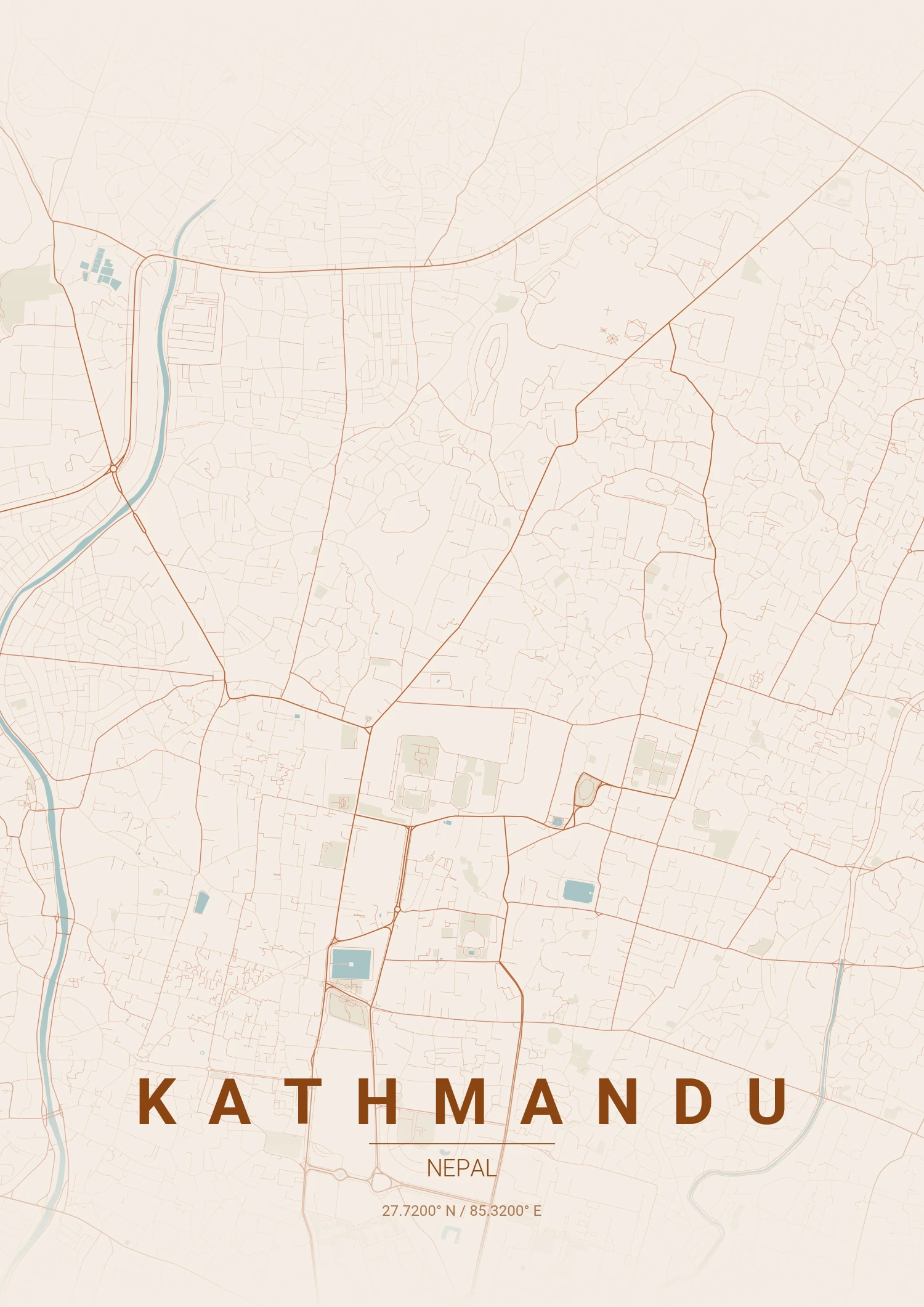 Kathmandu map poster in Terracotta style
