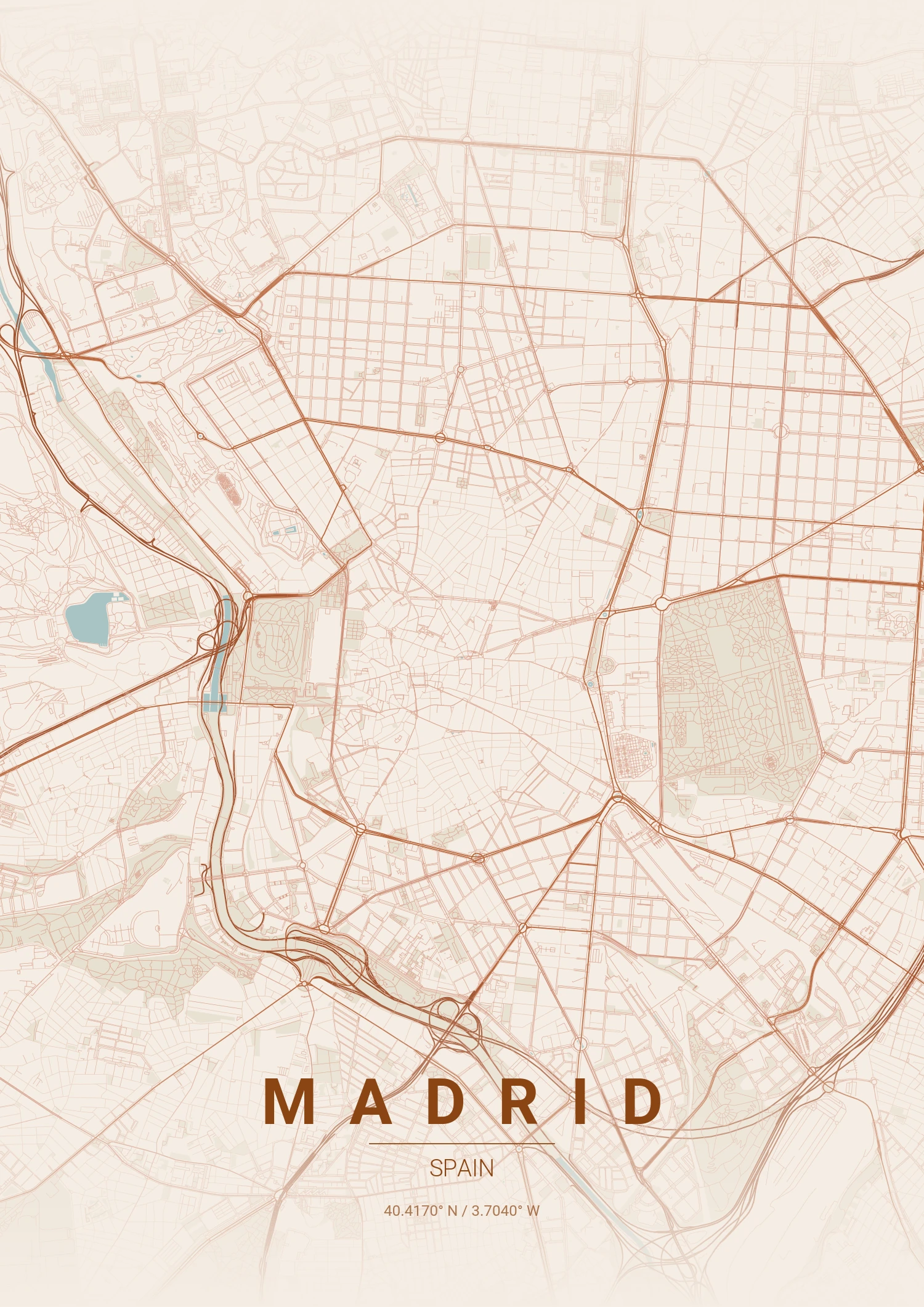 Madrid map poster in Terracotta style