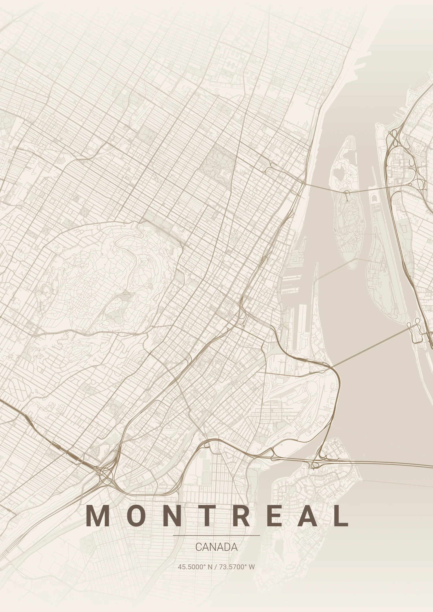 Montreal map poster in Warm Beige style