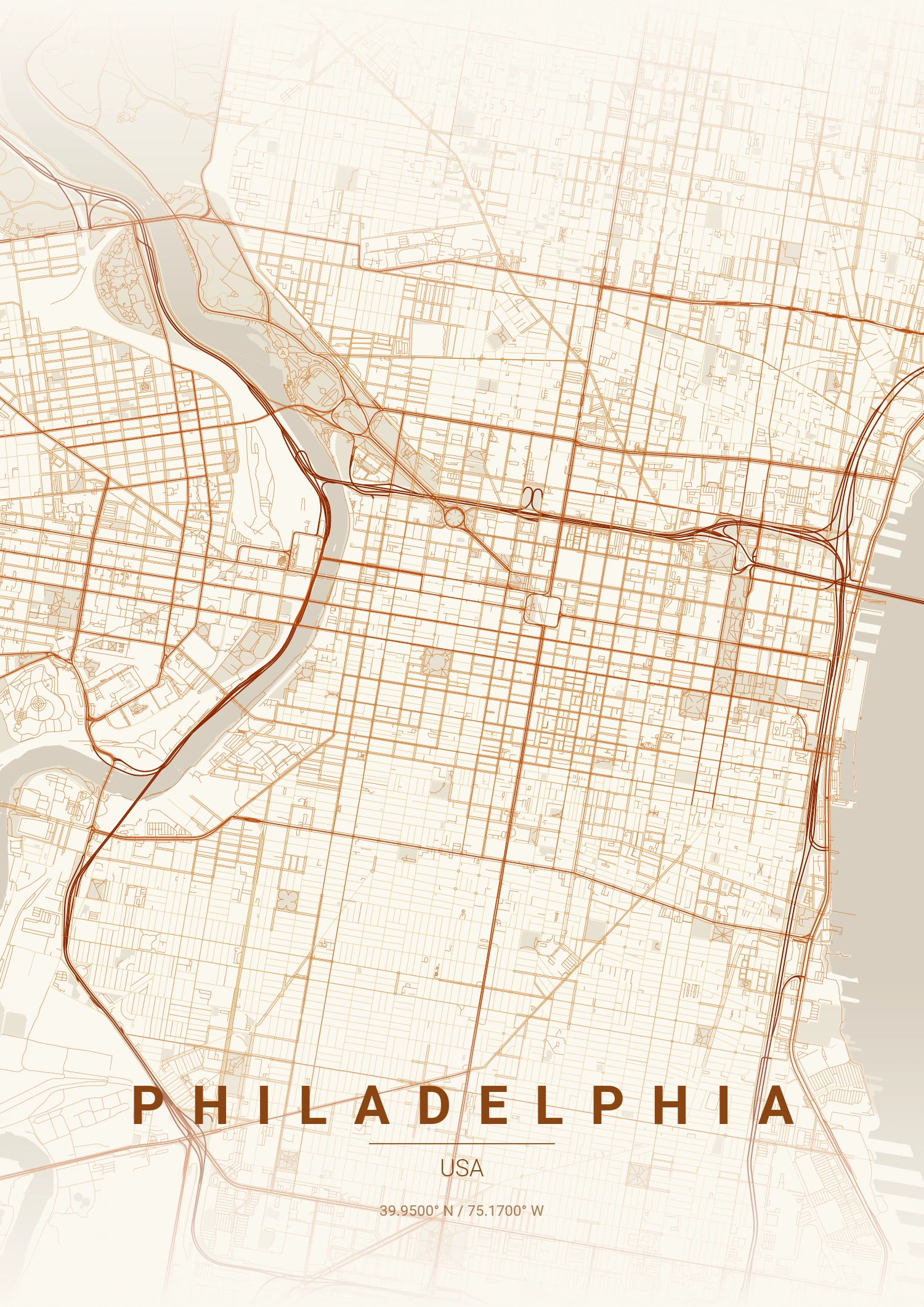 Philadelphia map poster in Autumn style