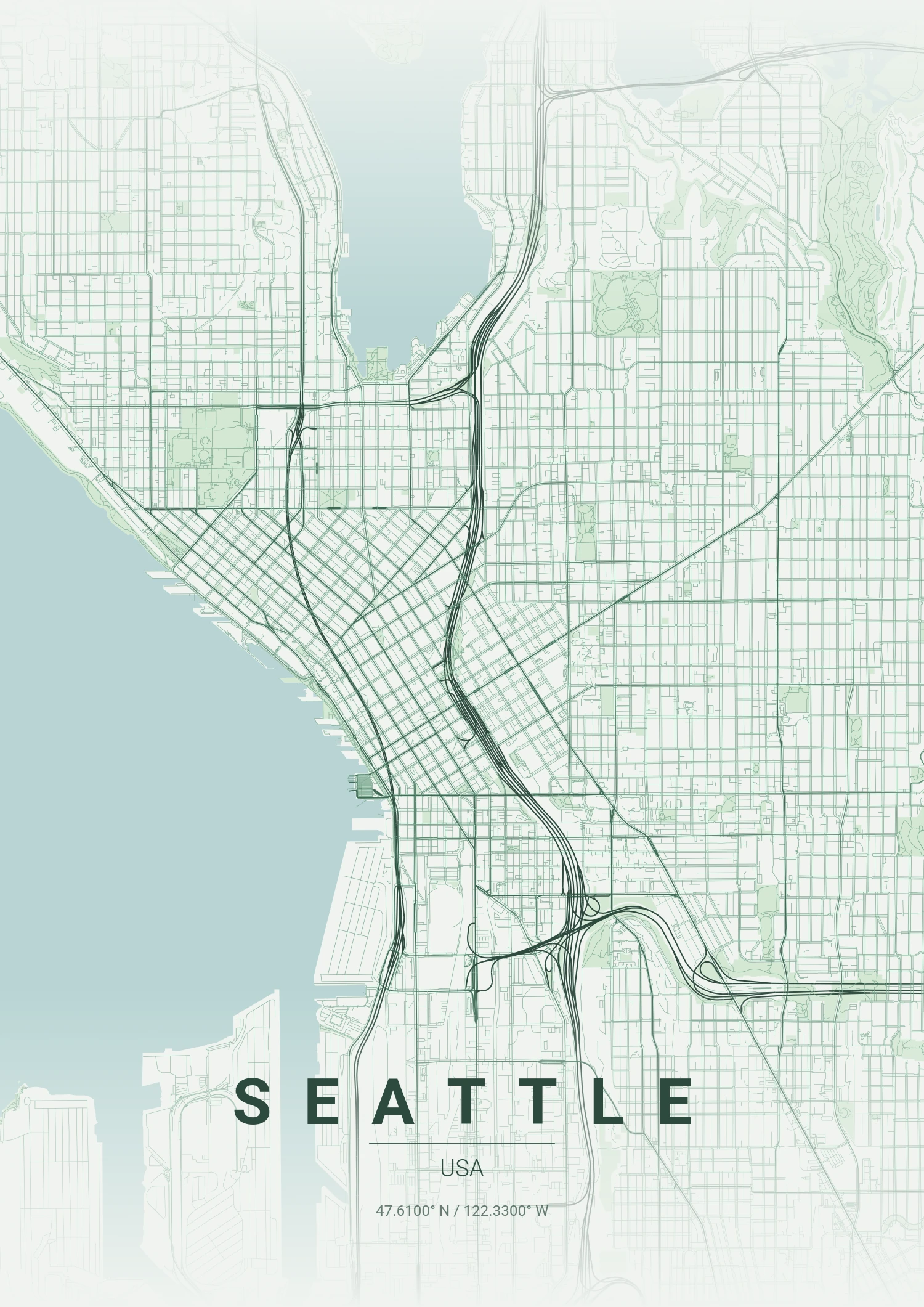 Seattle map poster in Forest style