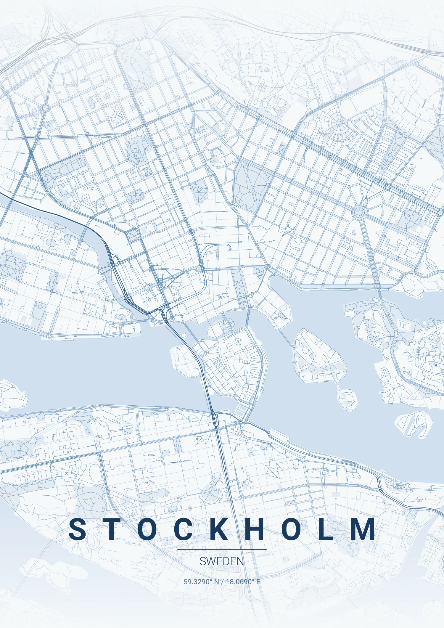 Stockholm map poster in Monochrome Blue style