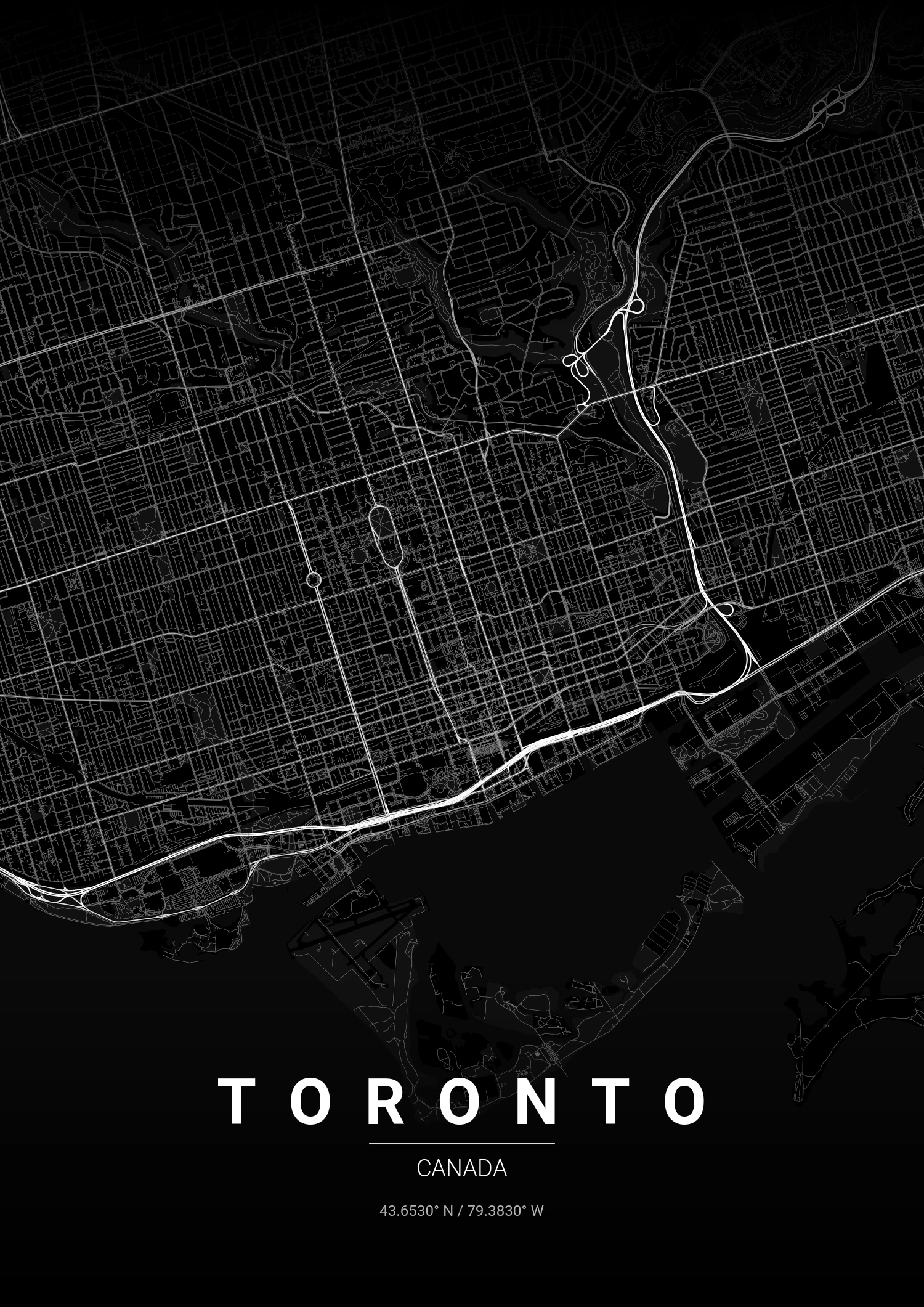 Toronto map poster in Noir style