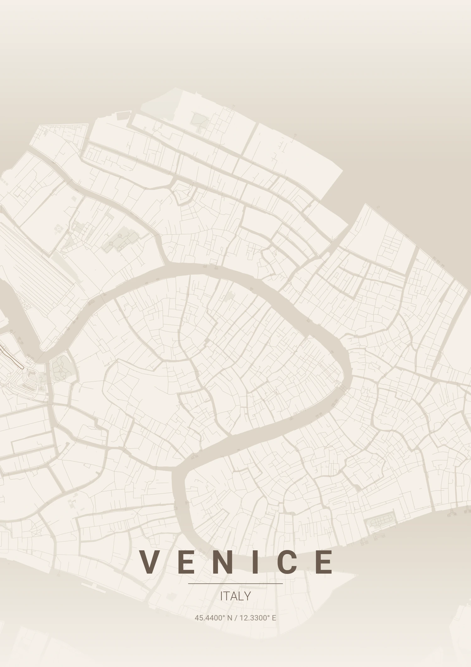 Venice map poster in Warm Beige style