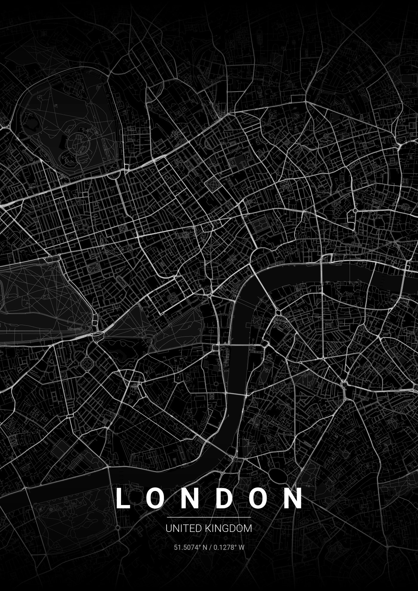 Noir theme — London city map